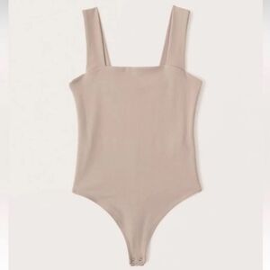 Abercrombie & Fitch Soft AF Bodysuit Double-Layered Seamless Squareneck Beige XS